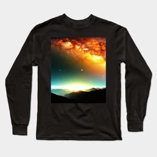 Ai Generated Art Scenery - Mountain Range Starry Night Long Sleeve T-Shirt